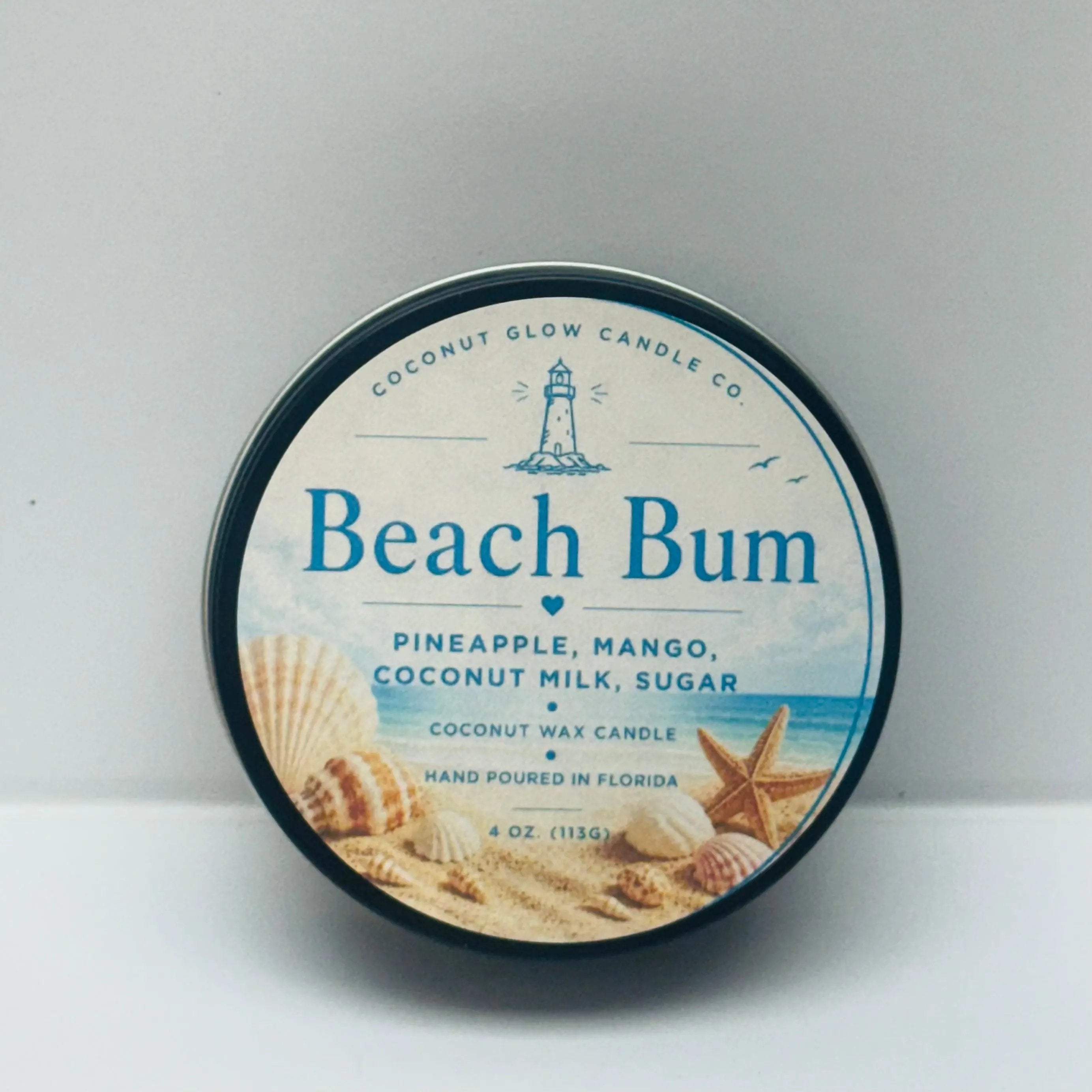Beach Bum Coconut Wax Travel Candle Tin - Coconut Glow Candle Co