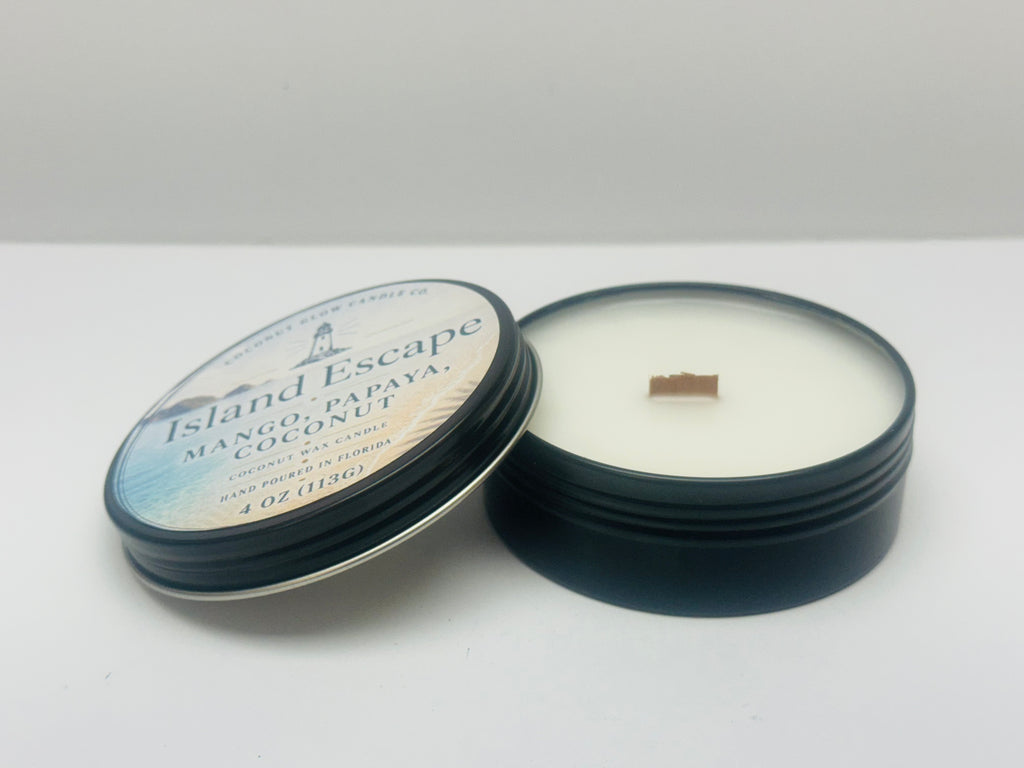 Island Escape Coconut Wax Travel Candle Tin - Coconut Glow Candle Co