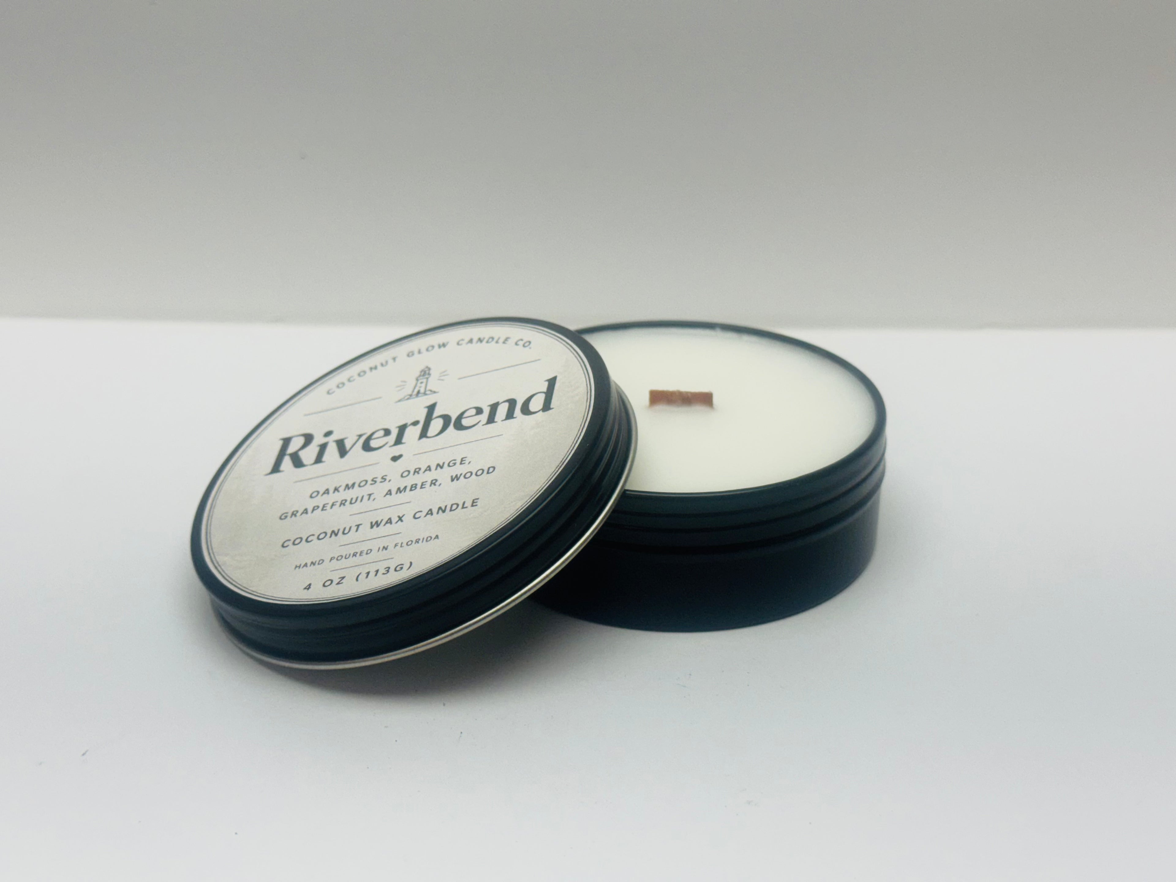 Riverbend Coconut Wax Travel Candle Tin - Coconut Glow Candle Co