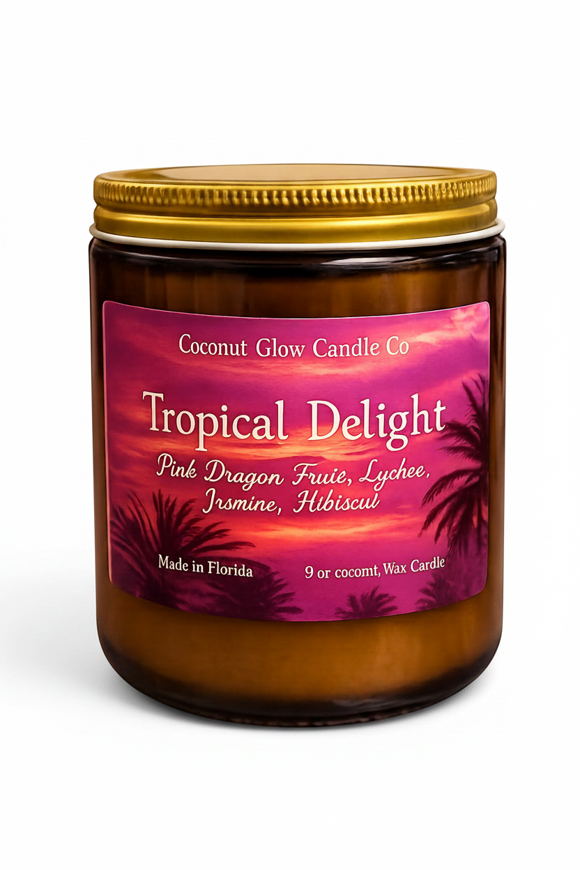 Tropical Delight - Golden Hour Glass Jar - Coconut Glow Candle Co